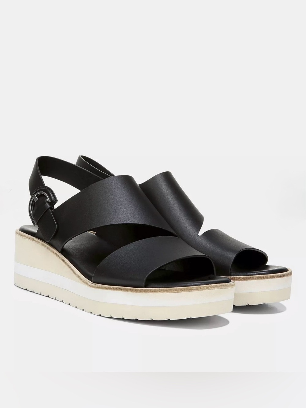 Vince Black Leather Platform Slingback Sandals with Cream Sole